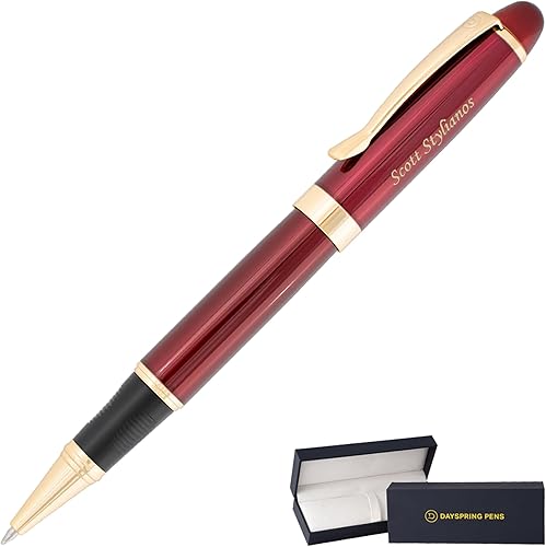 Miniatura 8 de Dayspring Pens Bolígrafo de punta redonda Alexandria grabada con caja de regalo, acabado negro y borde dorado. Grabado con un nombre o mensaje