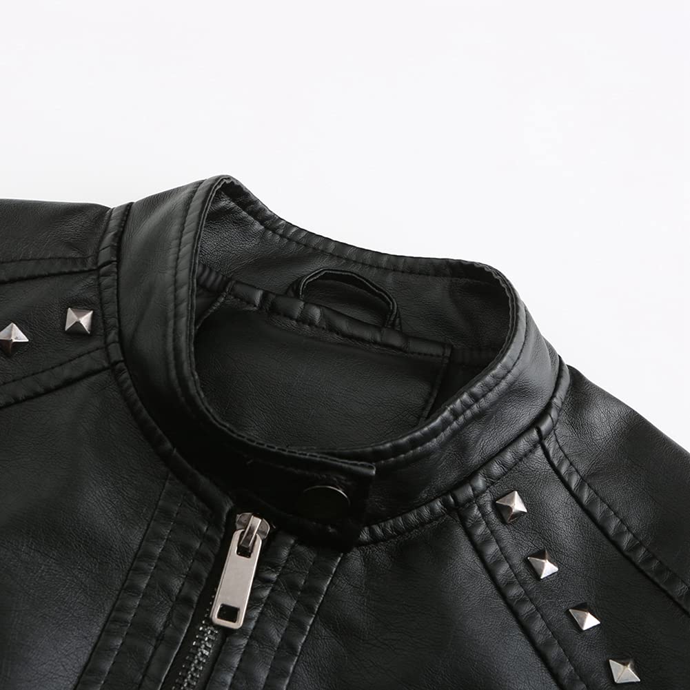 YYNUDA Lederjacke Damen Bikerjacke Stehkragen Frühling Herbst | Reißverschluss Kunstleder lange Ärmel gefütterter Schnitt Nieten Details Seitentaschen für Herbst Frühling Alltag Büro
