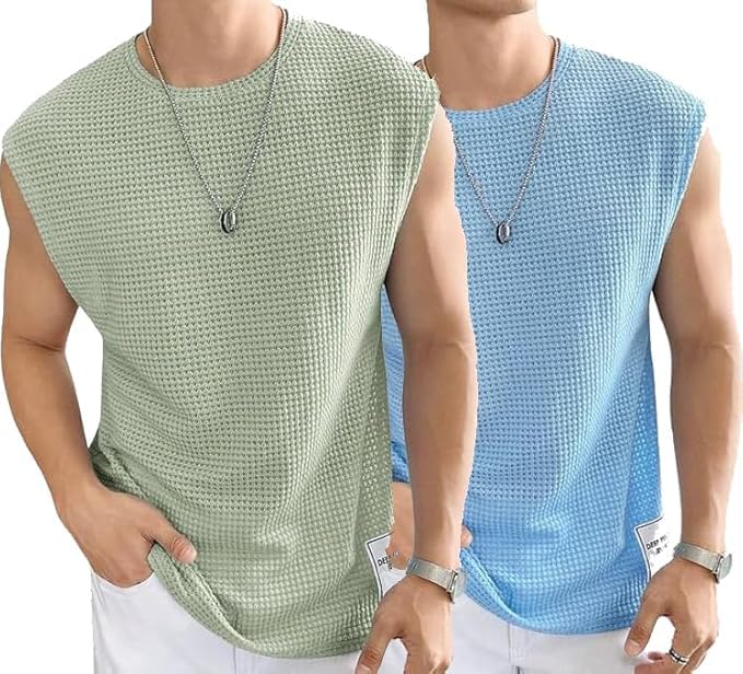 Waffle Sleeveless Round Neck Polycotton T-Shirt for Men