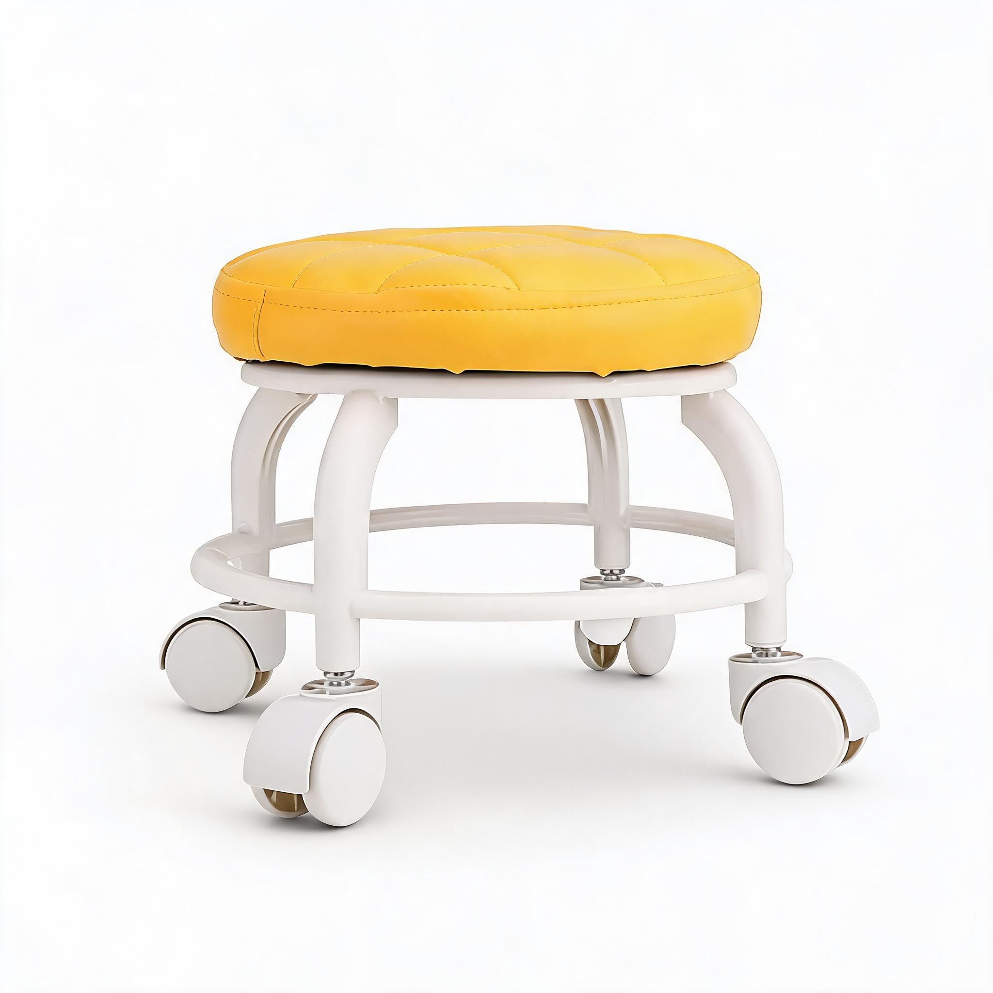 Zunate Pedicure Stool with Wheels, Mute Swivel, Low Rolling Chair for Home Office Garage Shop (Orange)