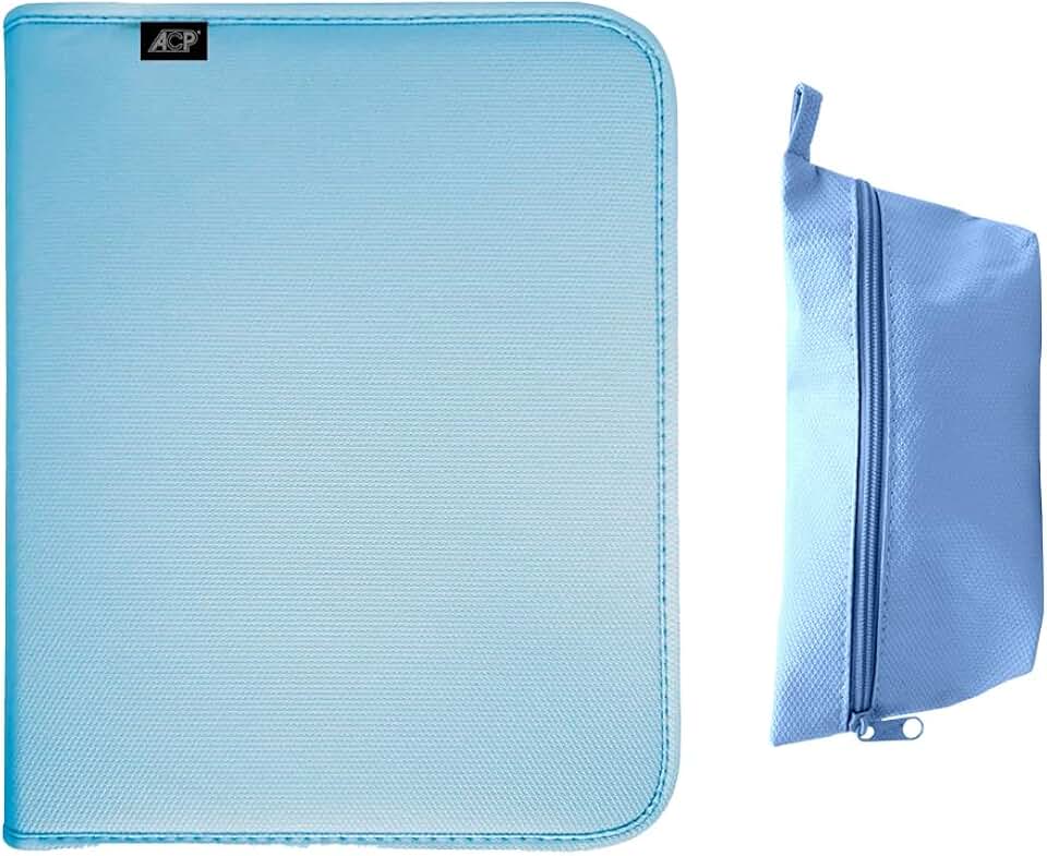 Fichário Escolar, Sweet, com Zíper, Azul, com Estojo e Divisórias, 96 Folhas, ACP