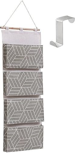 ErluN Bolsas de almacenamiento para colgar sobre la puerta, 4 estantes, organizador de armario, montaje en pared, tela de algodón de lino,