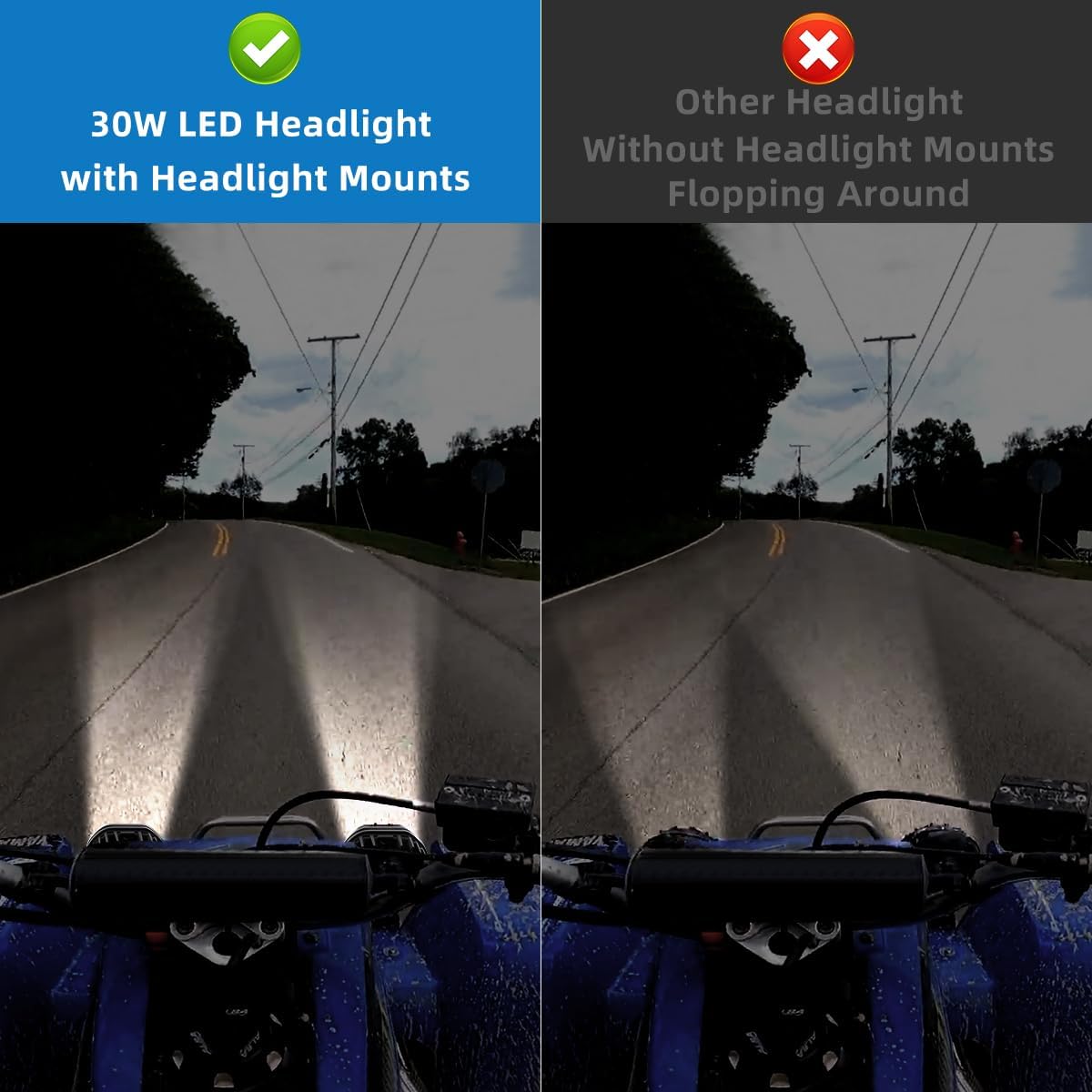 2 x Headlights Head Lights Kit Assembly For YAMAHA BANSHEE ATV Lights 3500LM 6000K Dual Color for High Low beam With Headlight Mounting Brackets Mounts (2002-2006 Plug-N-Play)