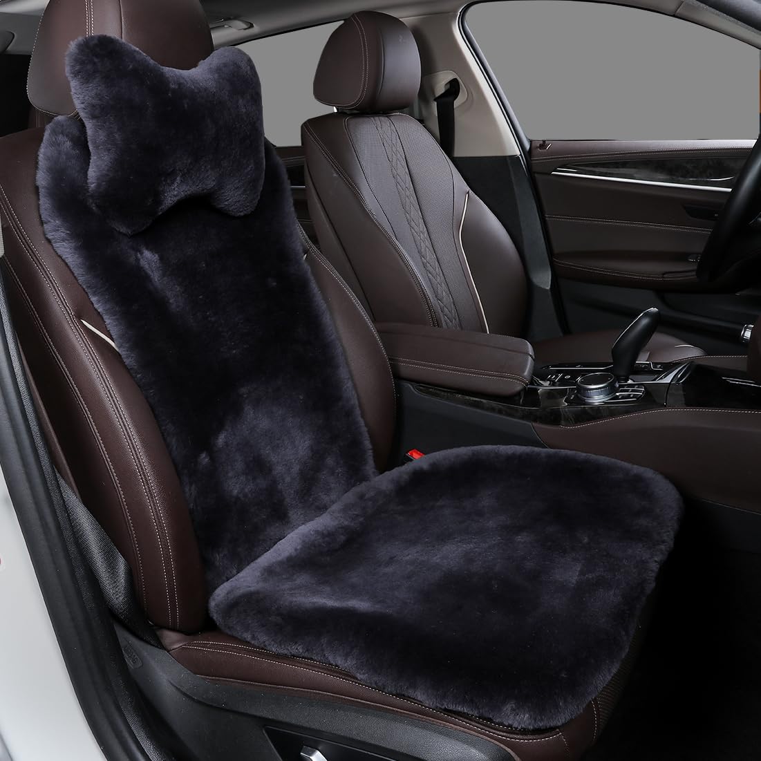 OGLAND Fuzzy Sheepskin Car Seat Cover for Soft Fur Genuine Wool Cushion