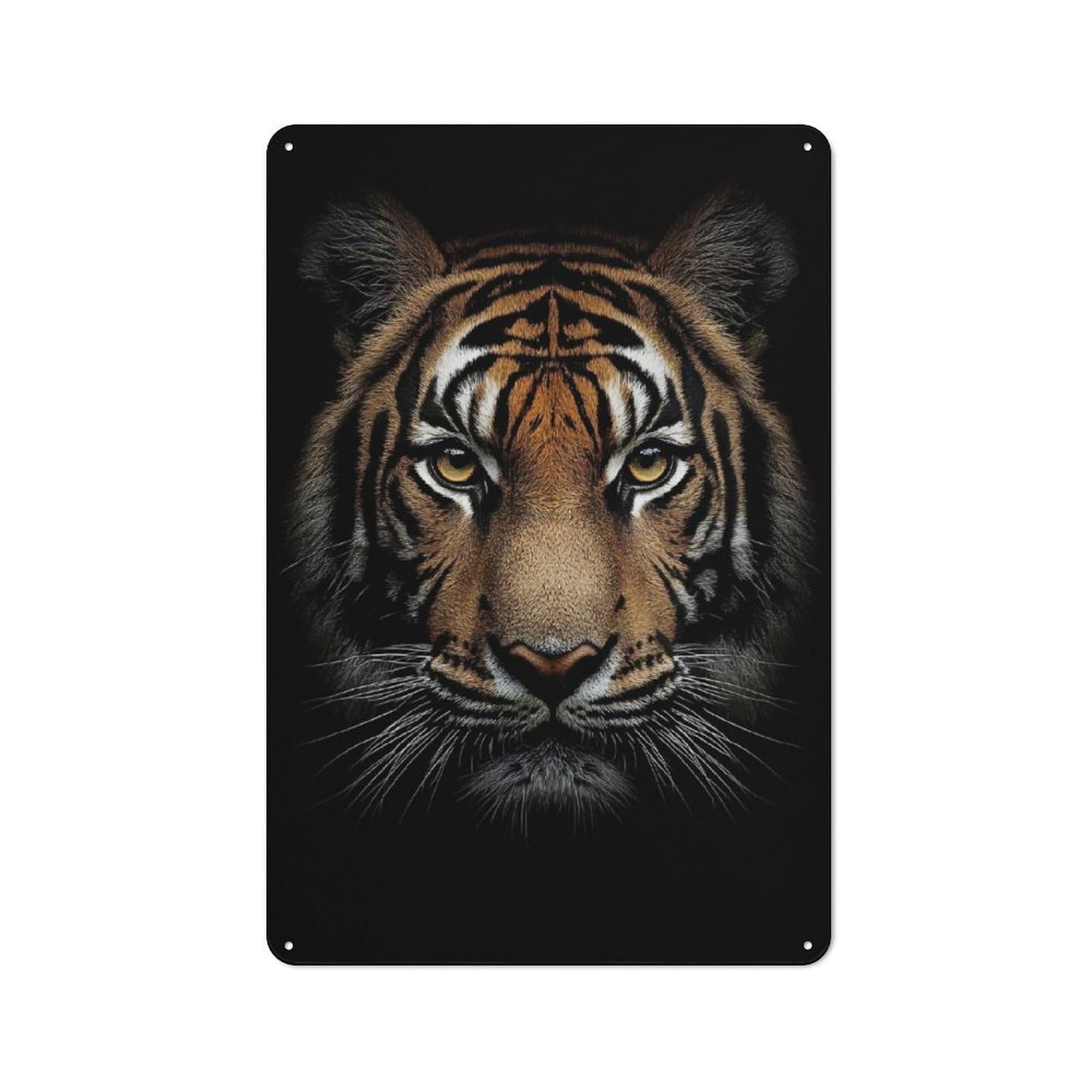 Junmoney Style-11 Rustic Tin Sign With Tiger Portrait On Black Background Design 30X20cm, Casual Garden Room Wall Plaque For Shed, Garden Room, Porch Or Garage