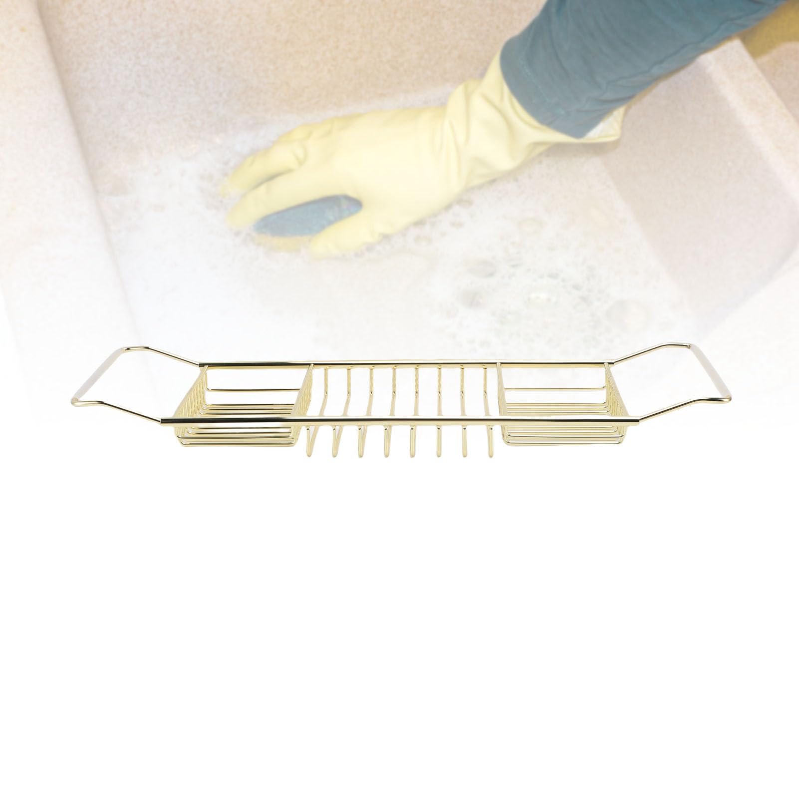 Bandeja para Bañera, Longitud Ajustable de 25 a 38,4 Pulgadas, Carrito para Bañera de Acero Inoxidable, Bandeja para Carrito de Baño con Diseño Extensible y Fácil Limpieza para Organizador