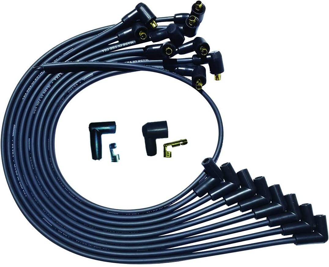 Moroso 51026 Ultra Series Black Spark Plug WIres, Small Block Chevy, Over Valve Cover Routing, 90 Degree Plug Ends, Non HEI Distributor
