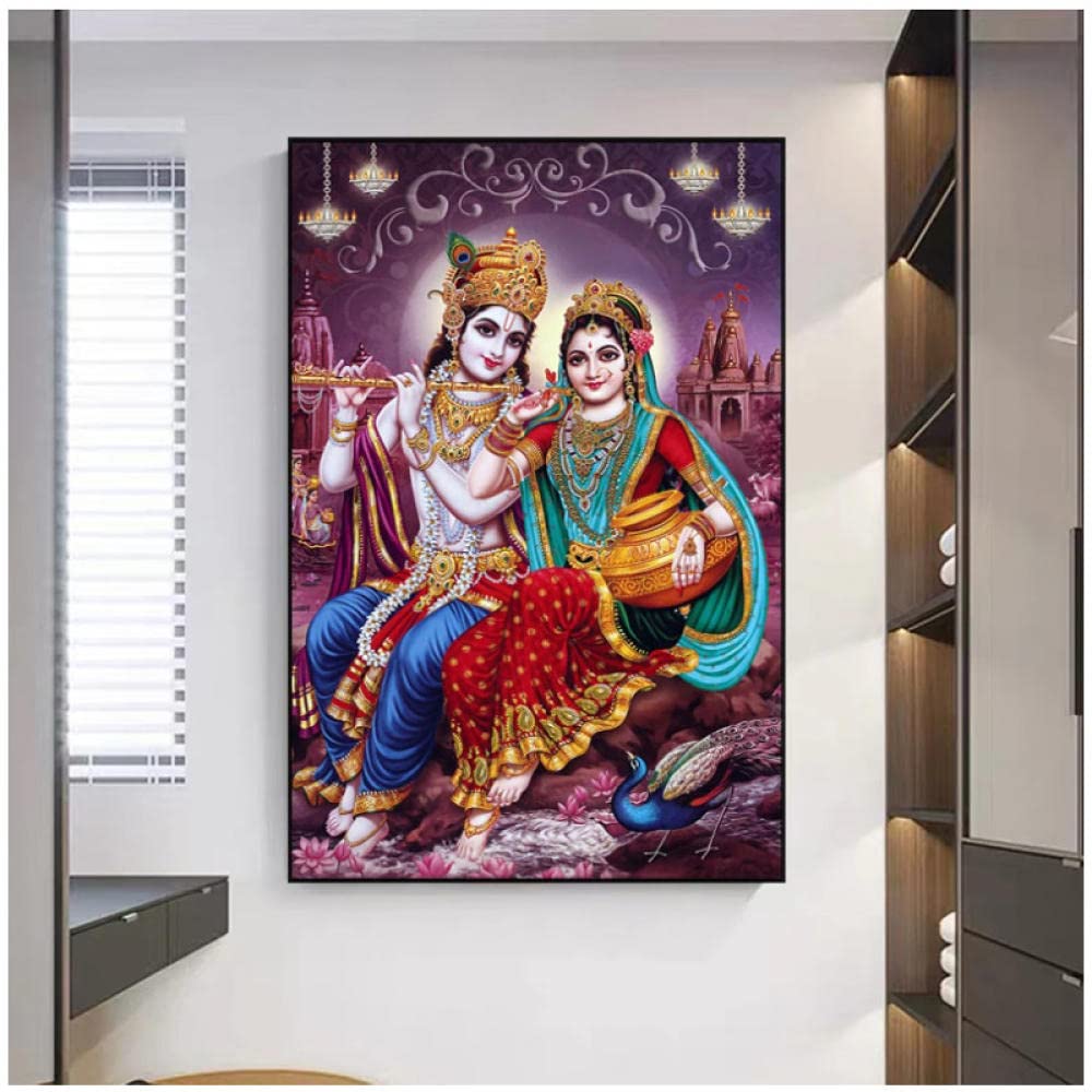 Plamc Abstract Canvas Painting(60X90Cm) Radha Krishna Portrait Posters And Prints Wall Art Picture For Living Room Home Decor(Unframed)