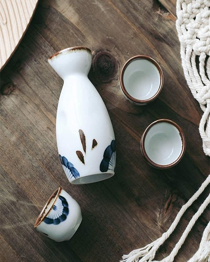 Japanese Sake Set of 4 Pieces Hand Painted Trefoil Japanese Style Traditional Retro Porcelain Crafts Traditional Hand Painted Sake Set