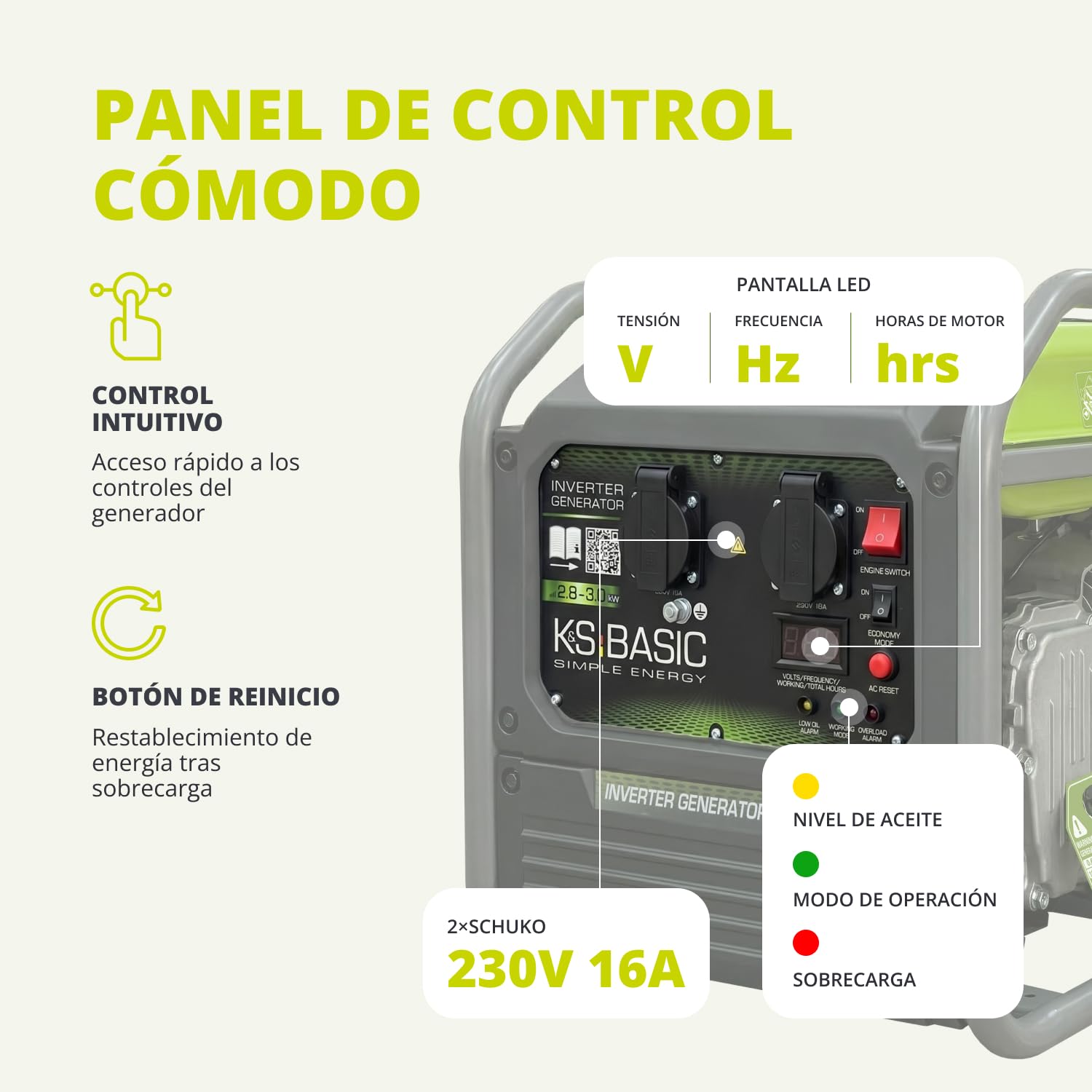 K&S BASIC 30i Generador inversor 2800 W, 3000 W máximo, grupo electrógeno compacto de gasolina, onda sinusoidal pura, generador con modo Eco, para el hogar, camping y trabajos de taller, EURO 5.