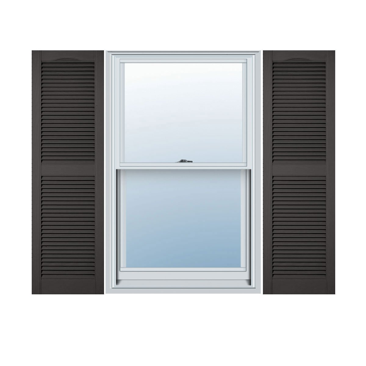 12"W x 60"H Mid-America Vinyl, Standard Size Cathedral Top Center Mullion, Open Louver Shutter, w/Installation Shutter-Lok's & Matching Screws (Per Pair), 018 - Tuxedo Grey