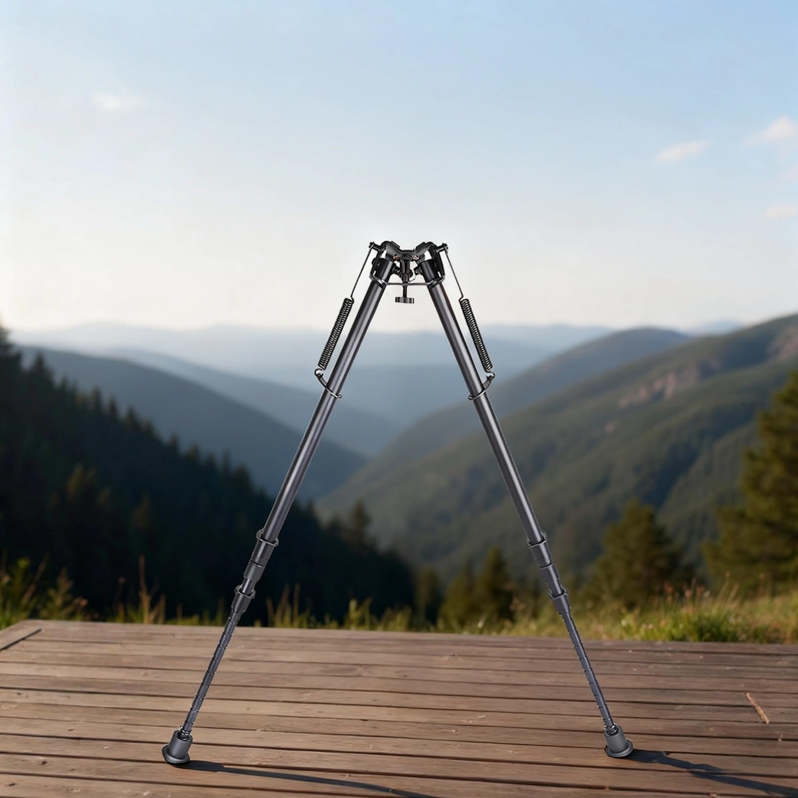 Uzbrojony dwójnóg 27 cali / 68,58 cm metalowy sprężynowy teleskopowy składany statyw do aparatu, adapter z 3 otworami, regulowany 16,9/22,4/72,9 cm, do strzelania i polowania, czarny