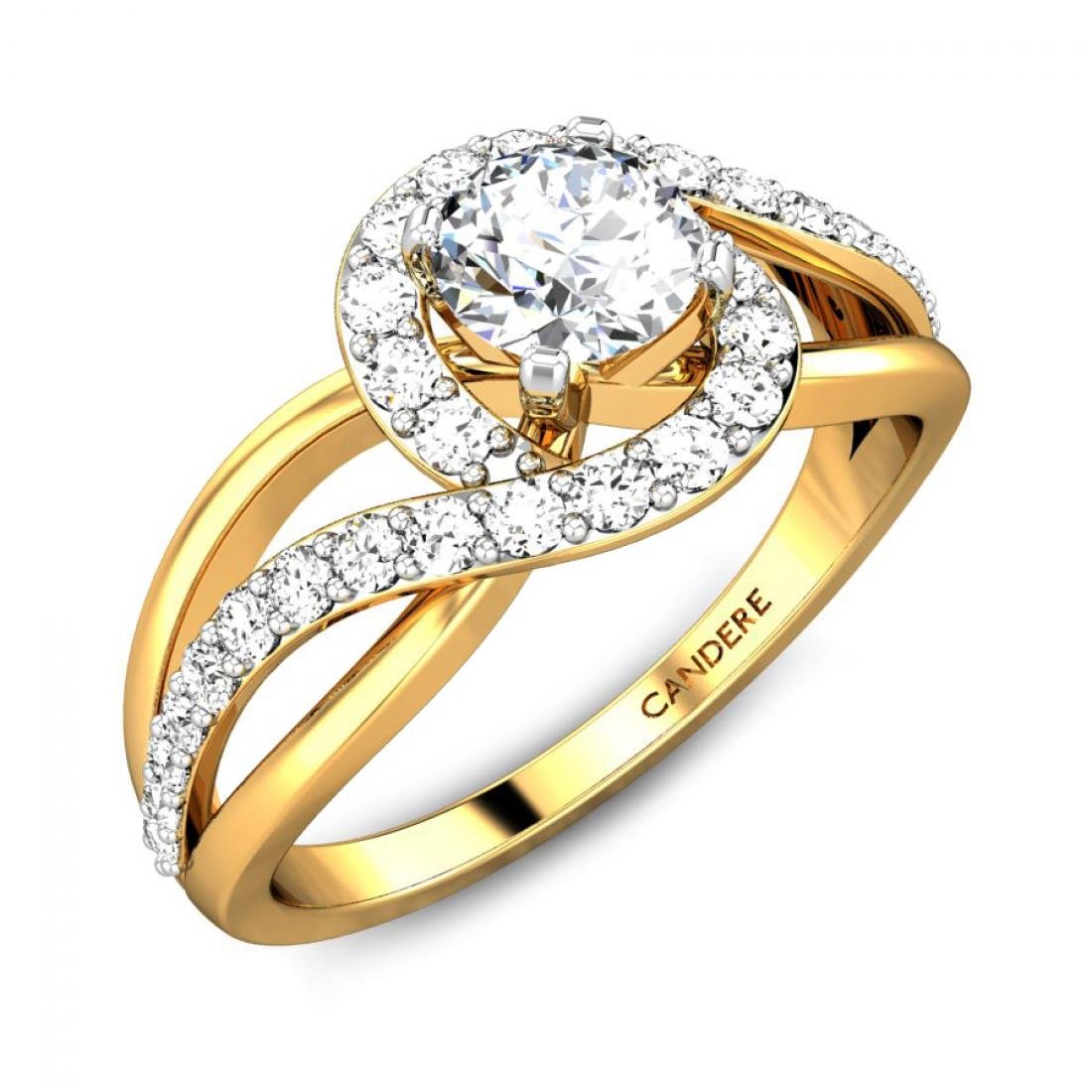 Candere by Kalyan Jewellers 18k (750) 22k (916) BIS Hallmark Gold and Cubic Zirconia Ring for Women