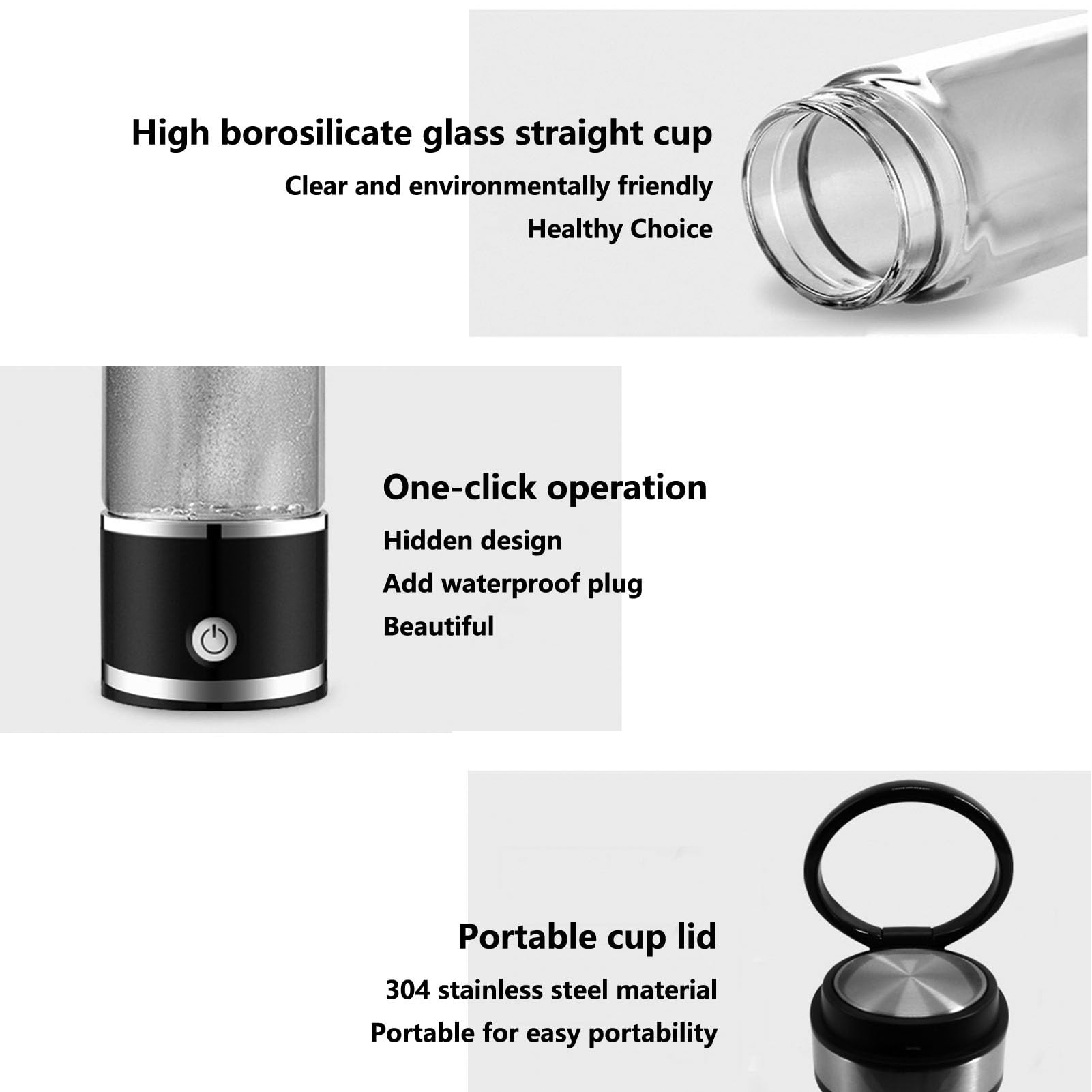 Generador De Agua De Hidrógeno Portátil Botella De Agua De Hidrógeno Máquina De Ionizador De Agua Rica En Hidrógeno 5 Minutos De Concentración De Hidrógeno De Hasta 1000 PPB Antioxidación 350 Ml