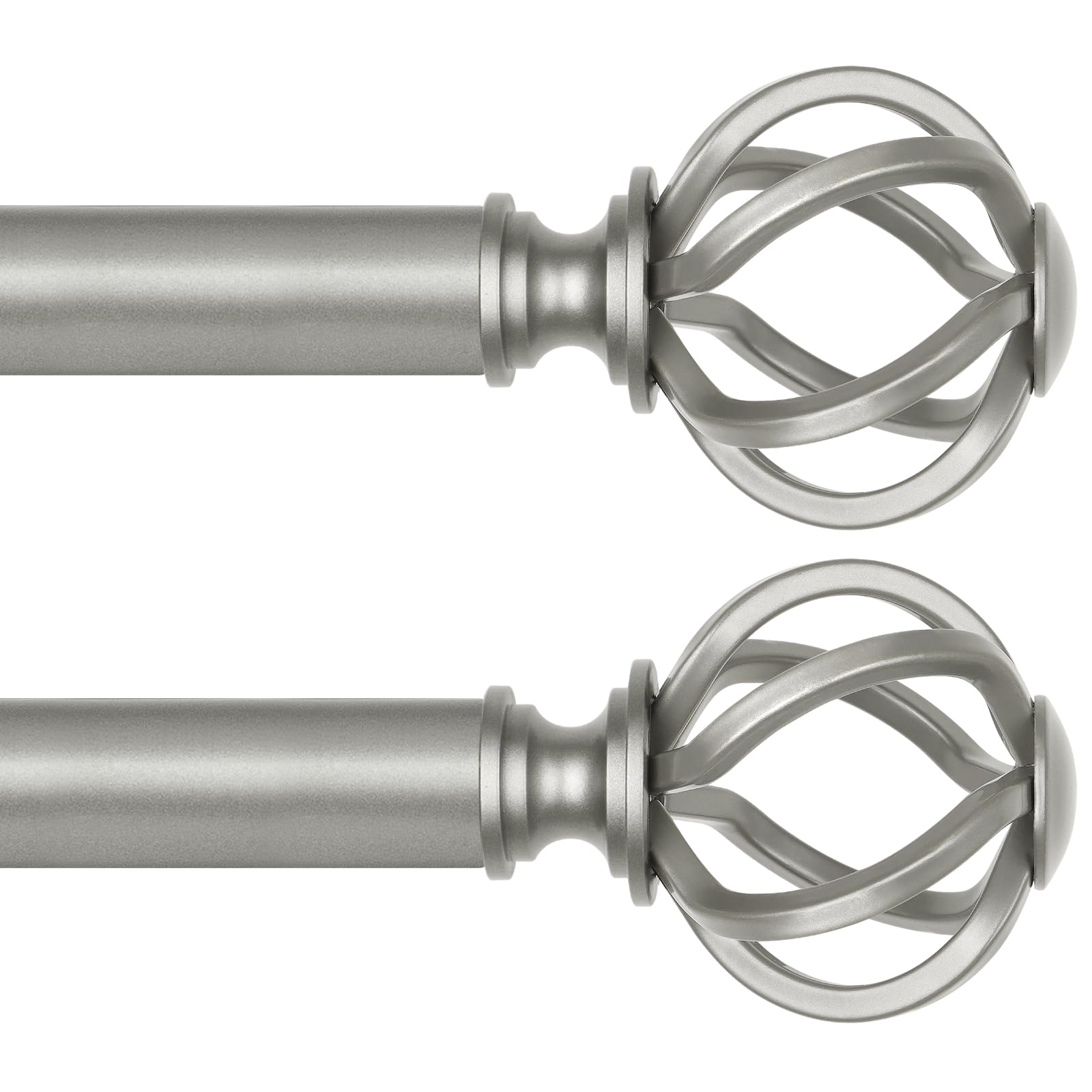 2 Pack Antique Silver Curtain Pole 80 to 148 cm, USFOOK 22 mm Voile Curtain Poles for Eyelet Curtains, Decorative Curtain Rods for Windows, Living Room, Twisted Cage Finials