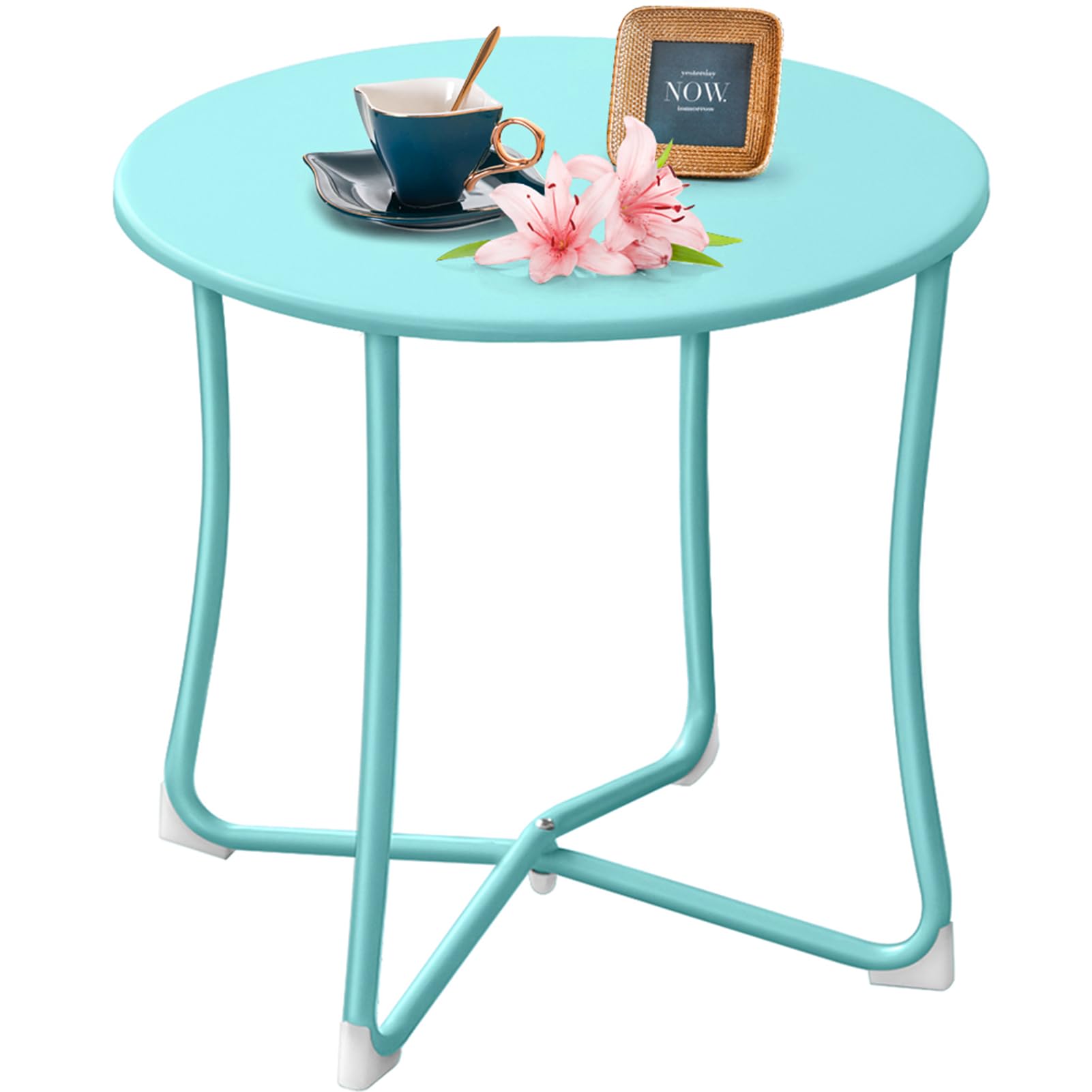 amagabeli patio small side table outdoor waterproof round metal steel weather resistant portable indoor end table for garden balcony yard bedside mint green