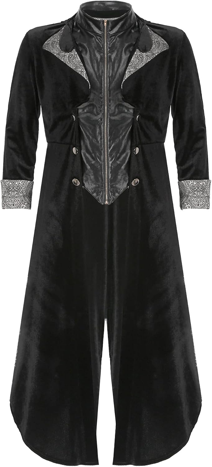 Agoky Mens Black Vintage Tailcoat Jacket Fancy Cool Cosplay Costume Robe Retro Uniform Clubwear