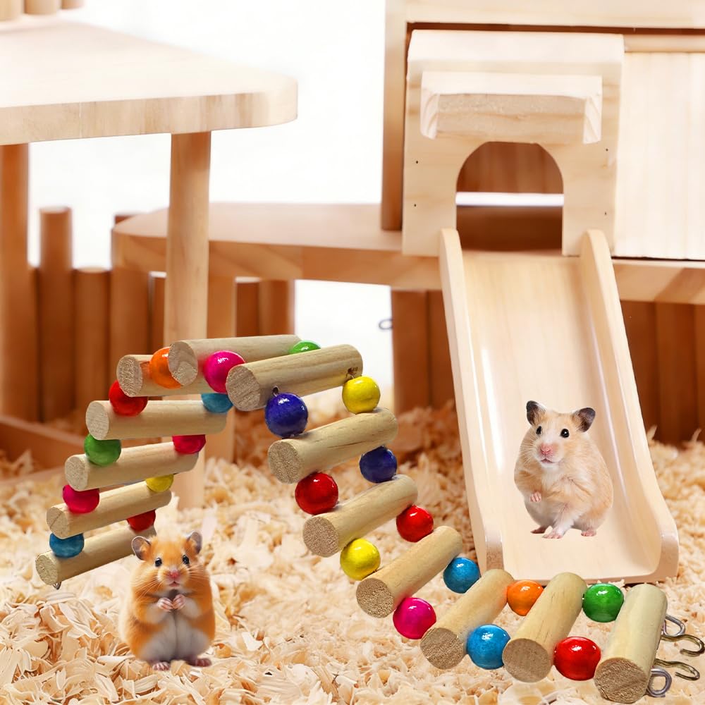 Scaletta flessibile in legno con perline colorate – Versatile ponte criceto come giocattolo da arrampicata e da masticare, accessori flessibili per criceti e pratici giocattoli per uccelli per piccoli