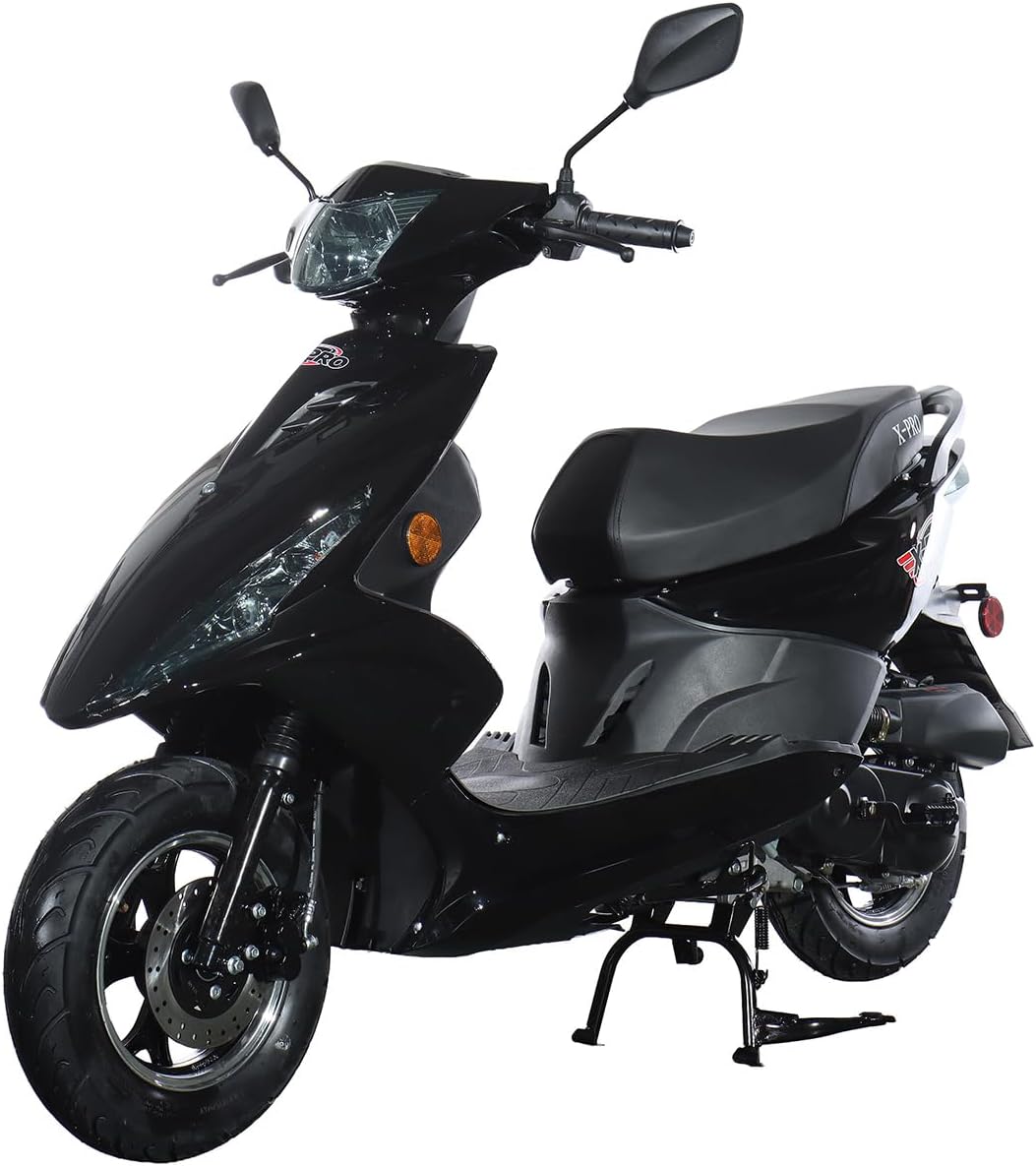 X-PRO Bali 50cc Gas Moped for Adults, Automatic 4-Stroke Engine, 10 Inch Wheels, LED Lights, EPA Approved Street Legal (Black)