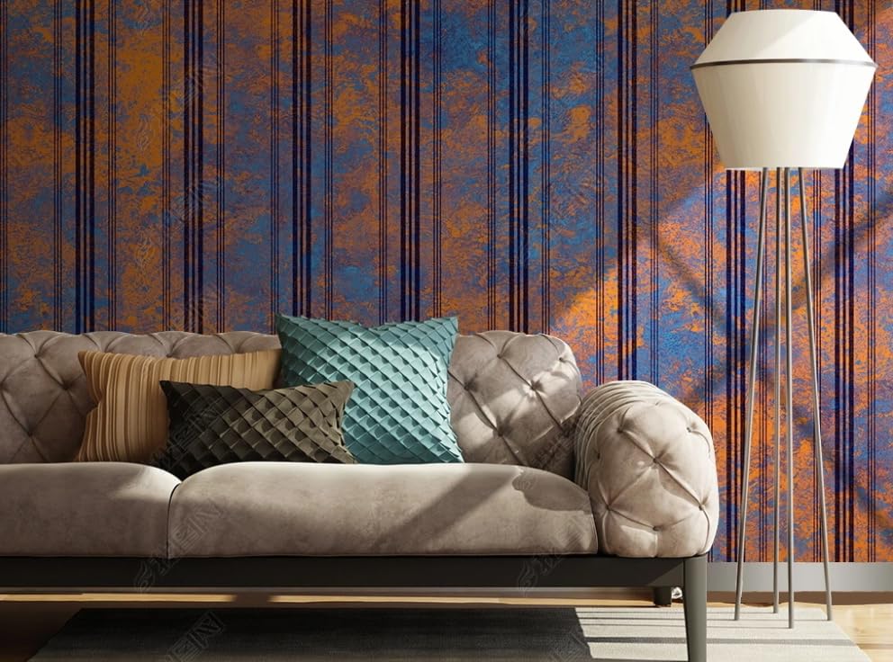 Papier peint intissé rayures verticales pour corriger les défauts du mur salon