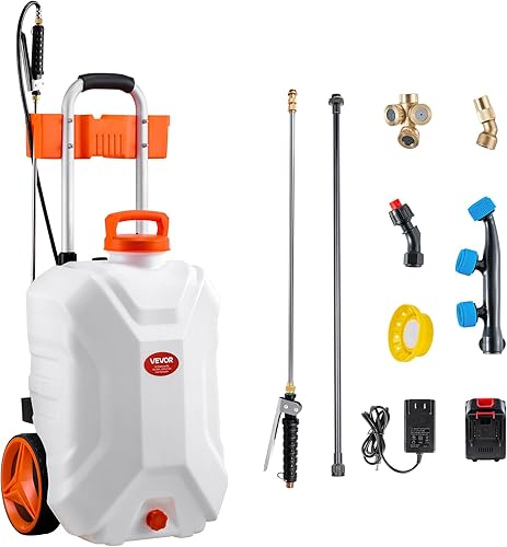 Miniatura 40 de VEVOR Pulverizador de malezas de jardín de 15 galones con carrito con ruedas, manguera de 126 pies con carrete, 8 boquillas, 2 varitas con gatillo