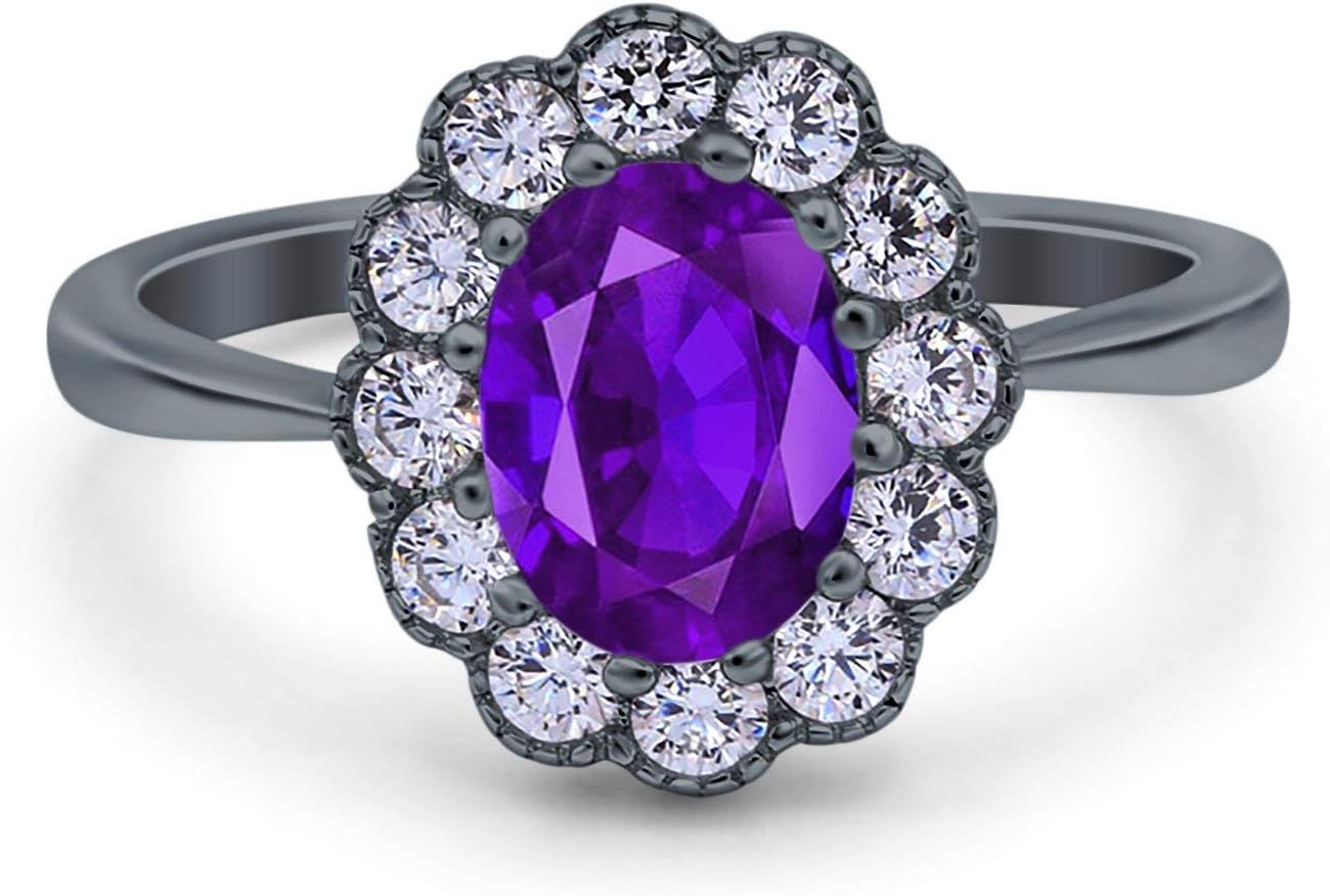 Blue Apple Co. Vintage Art Deco Floral Wedding Engagement Bridal Ring Oval Cut Simulated Cubic Zirconia 925 Sterling Silver