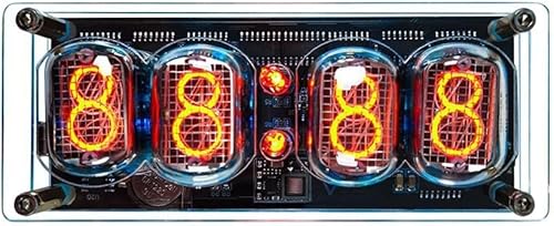 Miniatura 4 de TreasureCave Reloj de tubo Nixie, reloj digital de tubo Nixie estilo Cyberpunk IN-12, reloj de escritorio digital retro de 4 dígitos LED retro