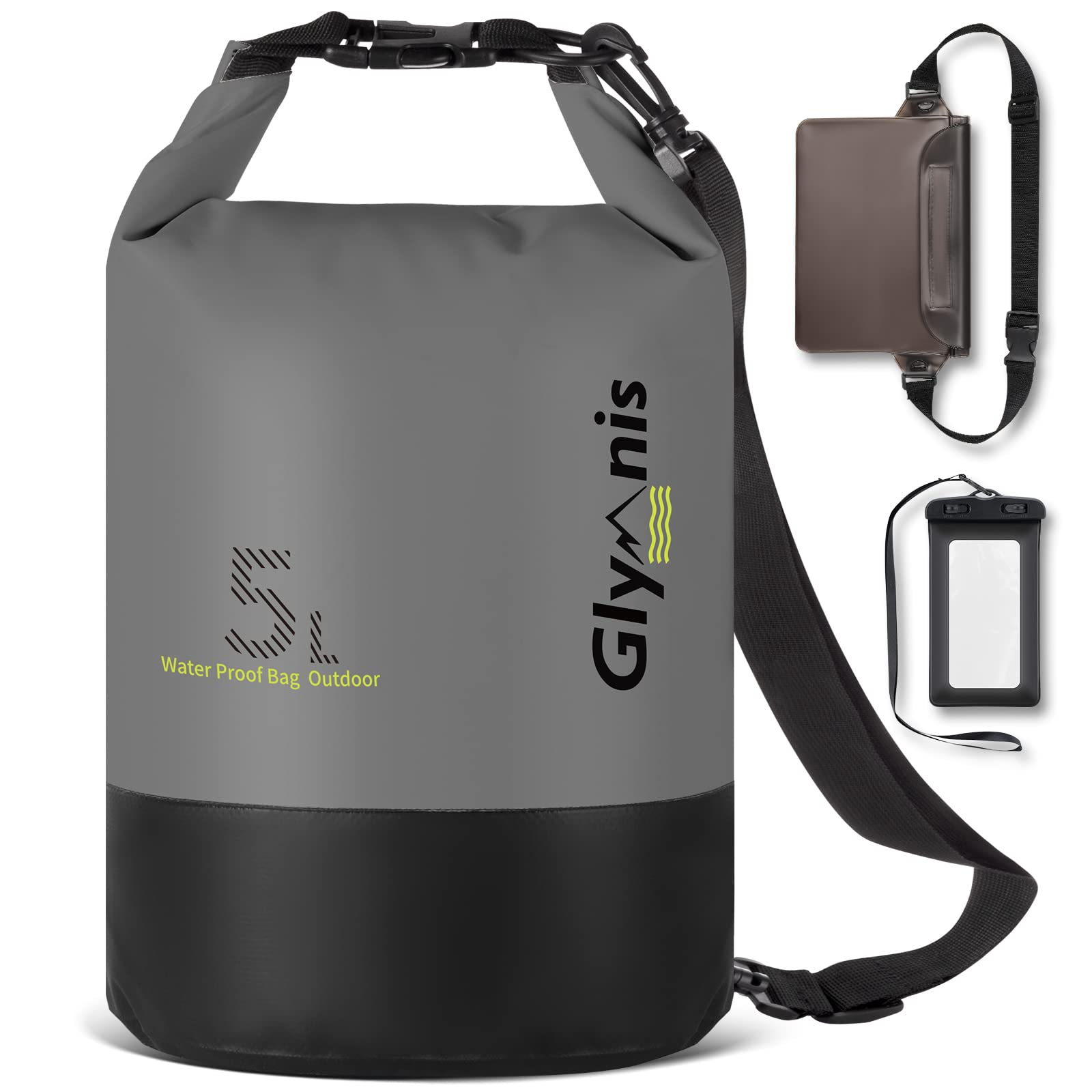 Glymnis Dry Bag 5L 10L 20L Waterproof Bag with Waterproof Pouch Bag + Phone Case and Adjustable Shoulder Strap for Kayaking Boating Fishing Rafting Swimming Camping Snowboarding