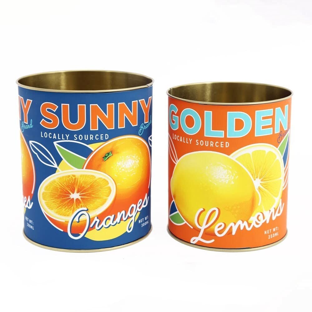Orange & Lemon Sunburst Tins by Temerity Jones - Set of Two Decorative Tins, Cans