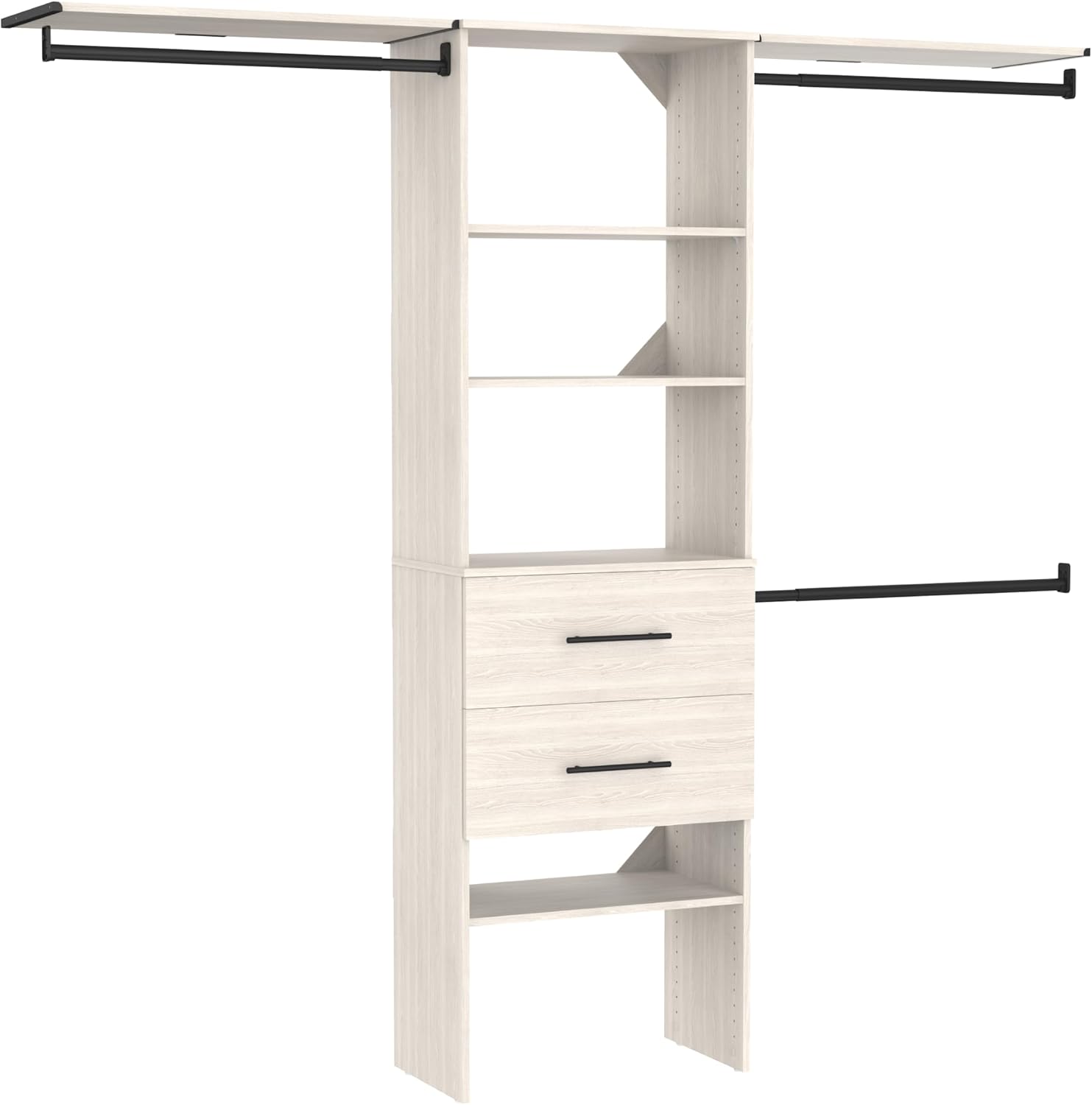ClosetMaid SuiteSymphony 25-Inch Closet System Tower with (3) Hang Rods, (2) Drawers, and (2) Top Shelves, White Timber