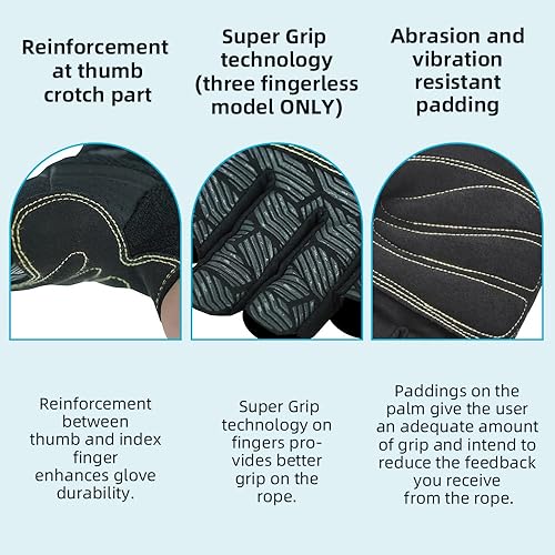 Vista 22 de Seibertron Guantes de cuerda de escalada ligeros y transpirables para escaladores, escalada en roca, rescate, aventura, vela, kayak, deportes al