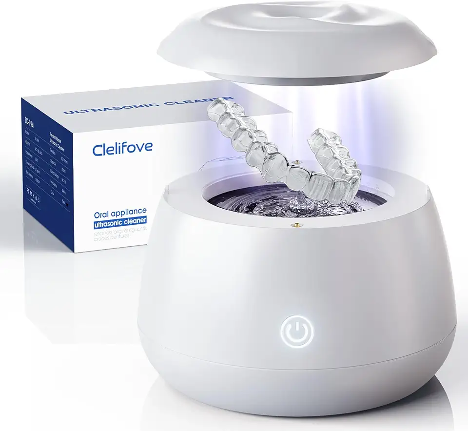 Máquina de limpeza ultrassônica de retentor 48 kHz cápsula de limpeza de dentadura e alinhador para protetores bucais, protetores noturnos, bandejas dentárias, cintos, escovas de dentes, joias com