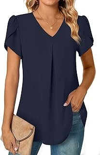 Women's Summer Tunic Tops Dressy Casual Chiffon Blouses Plus Size Short Sleeve T-Shirts for Leggings