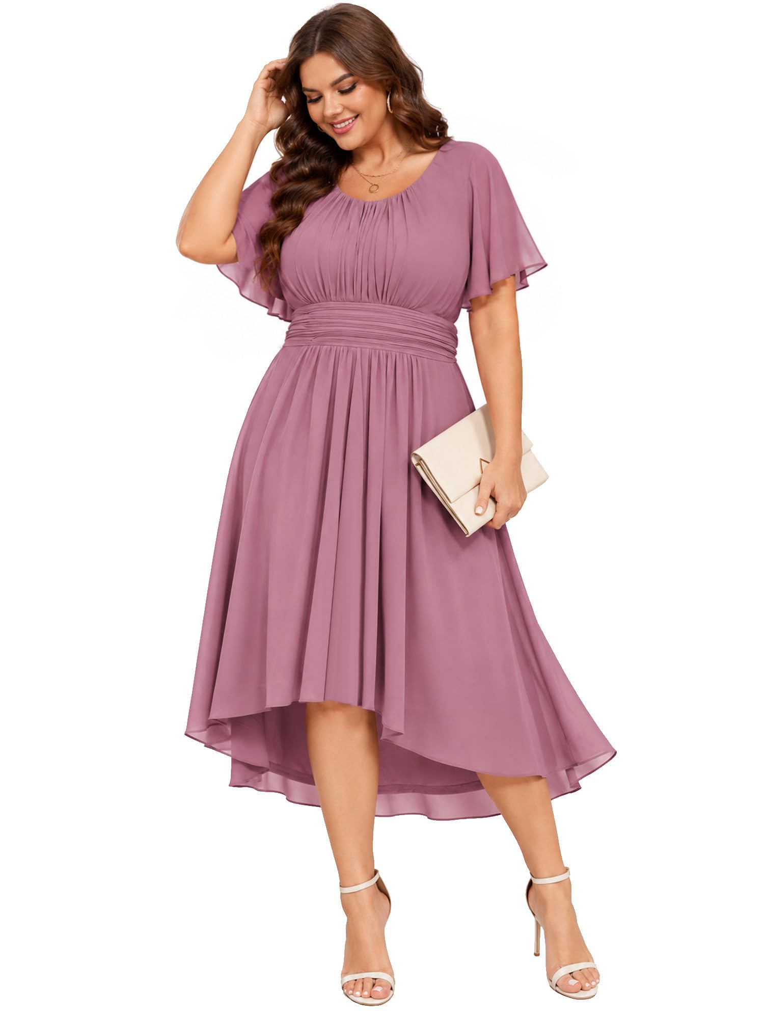 Ever-Pretty Women's Chiffon High Low Plus Size Cocktail Wedding Guest Dress