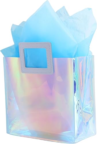 VUOJUR Bolsa de regalo holográfica con papel de seda, bolsa de regalo reutilizable de cumpleaños para niños, mujeres, niñas, despedida de soltera,