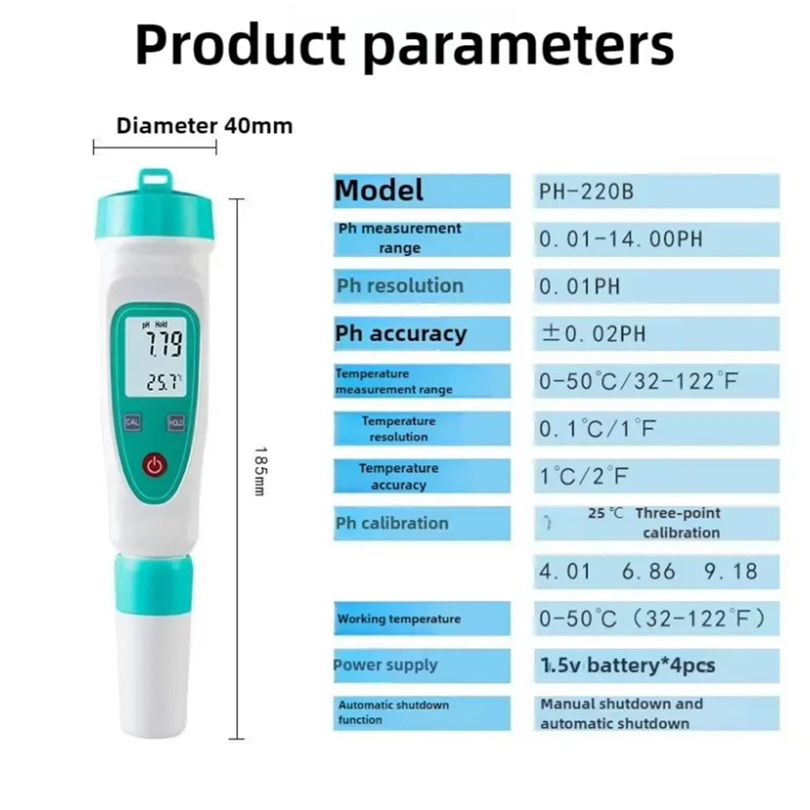 Testeur d'eau, Stylo testeur de qualité l'eau Portable for Aquarium, pH-mètre Industriel Haute précision