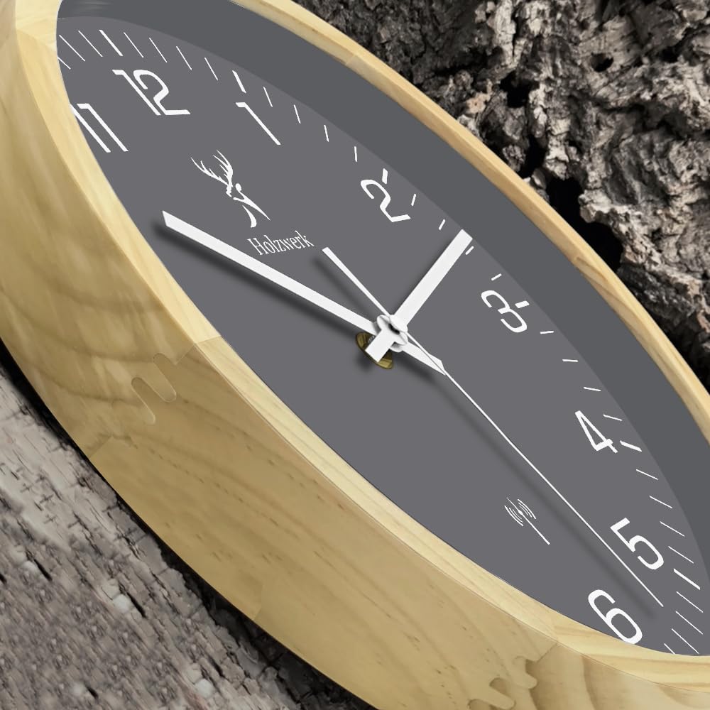Holzwerk HARBURG Funk Natur Holz Funkwanduhr Wanduhr Holz-Uhr Vintage Funkuhr lautloses Uhrwerk ohne Tickgeräusche Buche Braun Grau Weiß lautlos aus handgefertigtem Massivholz 30 cm