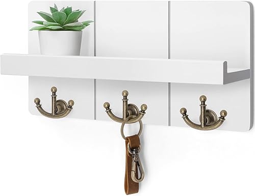 Rebee Vision Soporte para llaves de pared con estante elegante organizador de correo de granja con estante flotante decorativo y 3 ganchos de