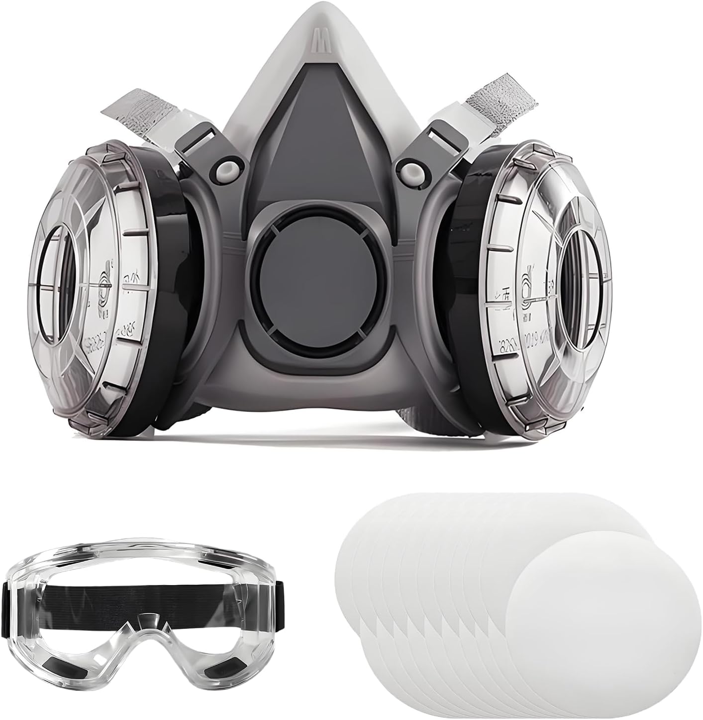 Respirator Mask with Filters and Safety Glasses, 20 Spare Dust Pads, Reusable Half Face Spray Paint Mask for Painting, Sanding, Welding, Construction Work and Dust