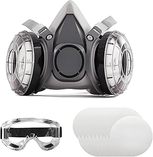 Respirator Mask with Filters and Safety Glasses, 20 Spare Dust Pads, Reusable Half Face Spray Paint Mask for Painting, Sanding, Welding, Construction Work and Dust