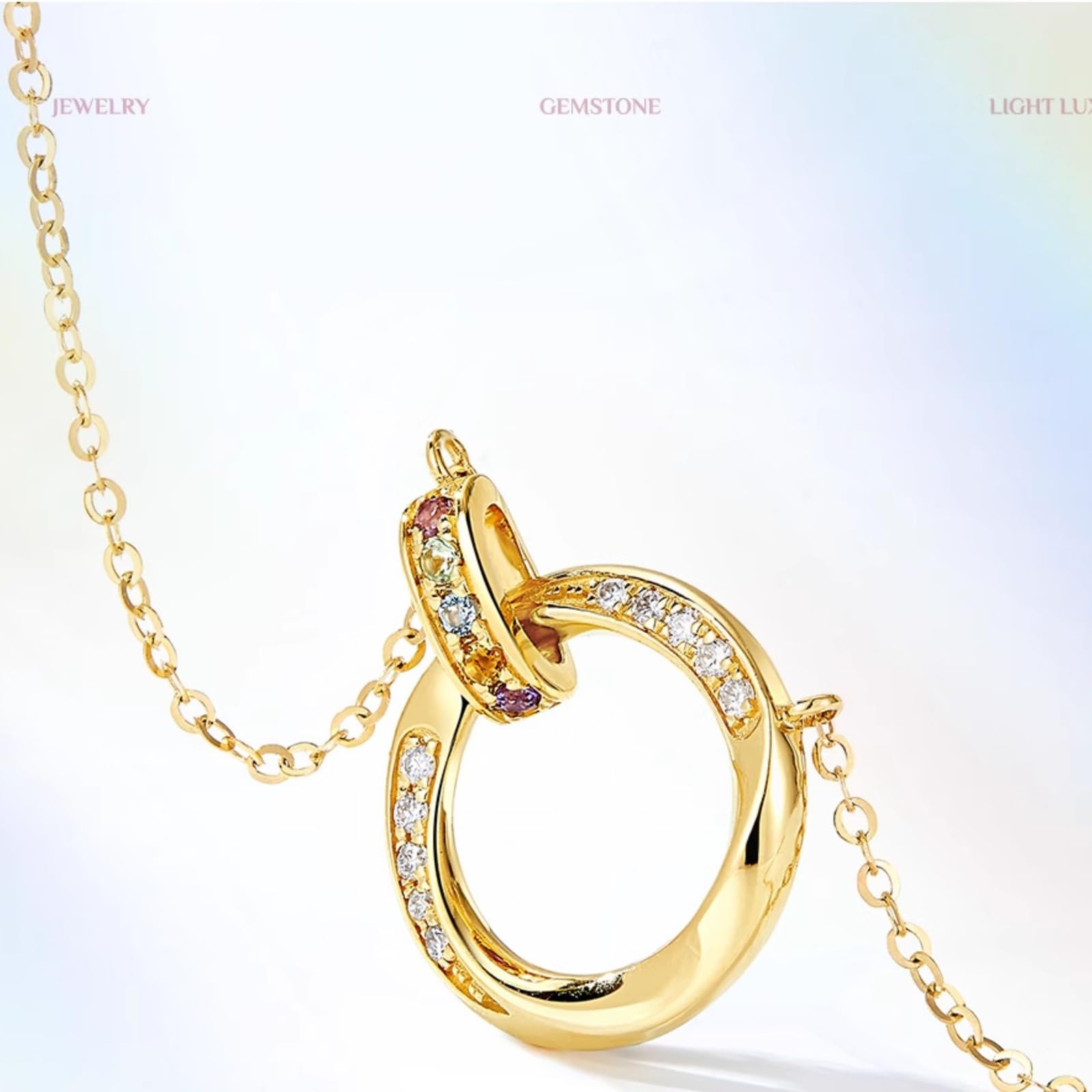 Collares de oro amarillo para mujer, colgante circular trenzado con piedras preciosas coloridas, turmalina, peridoto, amatista, citrino, topacio, diamante