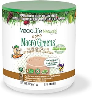 MacroLife Naturals MacroCoco Greens Chocolate Superfood Powder for Kids Raw Fruits, Veggies - Immunity, Energy - Non-GMO, Vegan, Gluten & Dairy Free - 202g/7.1oz (32 Servings)