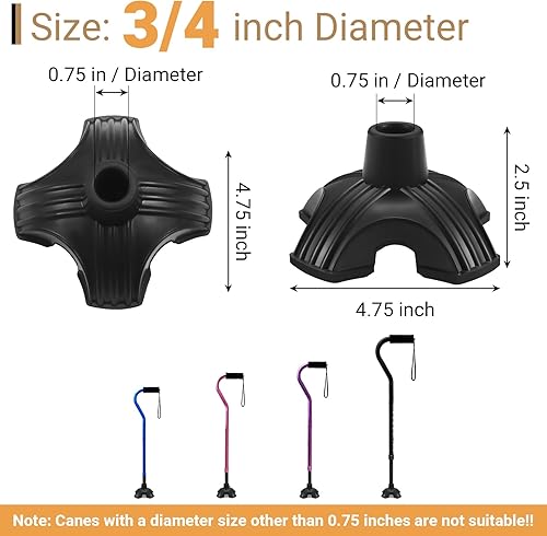 Miniatura 4 de Dotday Paquete de 2 puntas de bastón para estabilidad, base de bastón de pie para la mayoría de bastones para caminar, bastones plegables, punta de