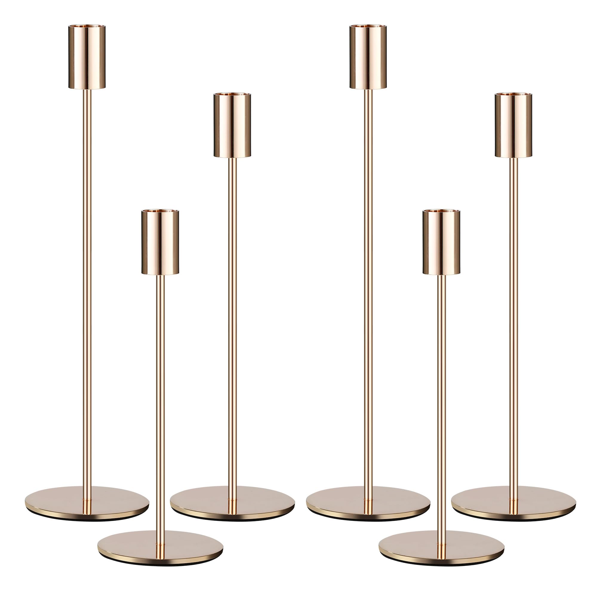 Set Portacandele da 6 pezzi, 6 Candelabro dorati, 3 Porta Candele da Tavolo Cilindrico di diverse altezze. Candelabri è adatto per Porta Candela matrimoni, feste di compleanno e Candele Decorative