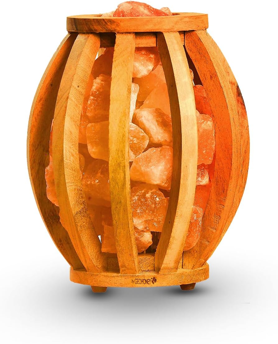 Geohoney Himalayan Salt Lamp in Wooden Basket GH-CSL-025
