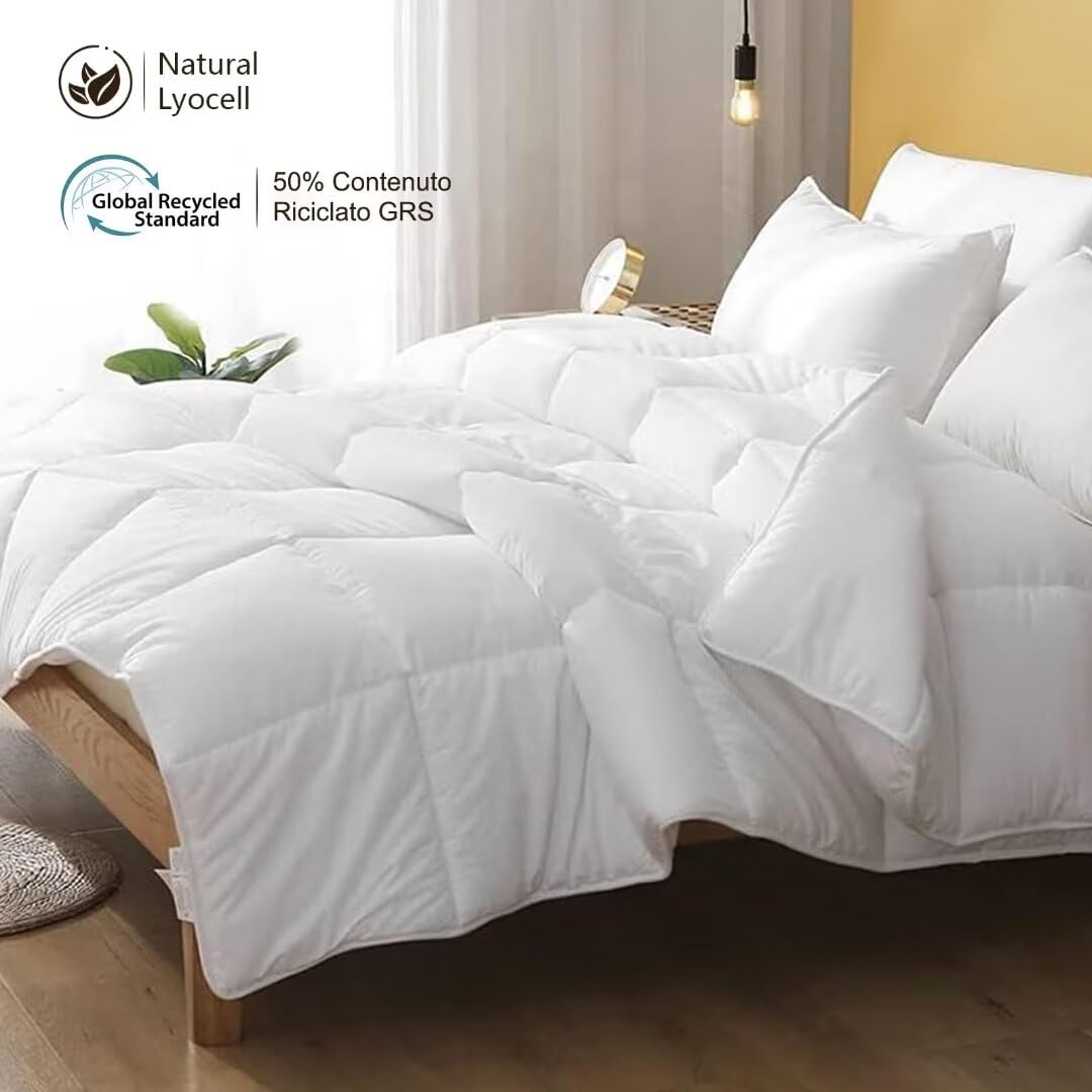 DWR Piumino 240 x 260 cm in Microfibra 300 GSM, 50% riciclato, Piumino 4 Stagioni 240 x 260 cm, Trapunta Matrimoniale Super Morbida, Bianco