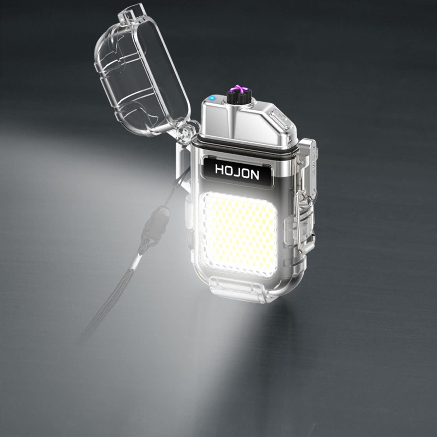 Briquet Électrique Coque Transparente Étanche Double Arc COB Lumière Portable USB Rechargeable sans Flamme Extérieur Coupe-Vent Briquet avec Lanière Boîte-Cadeau