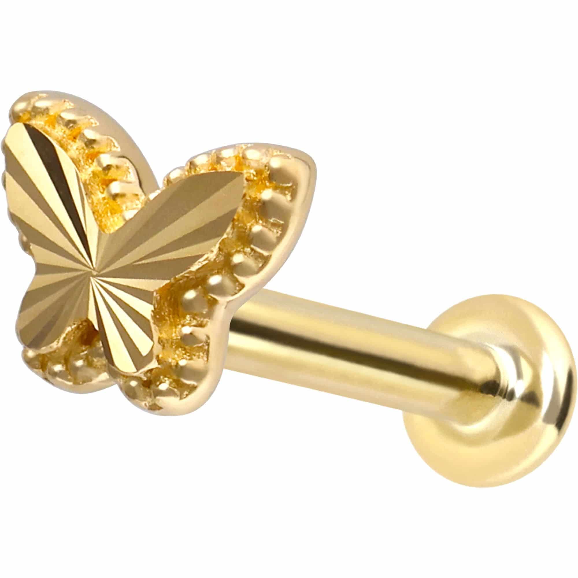 PIERCINGLINE Piercing Stecker 14 Gold Labret mit Innengewinde SCHMETTERLING 585er Gold - Roségoldfarben, Goldfarben, Silberfarben