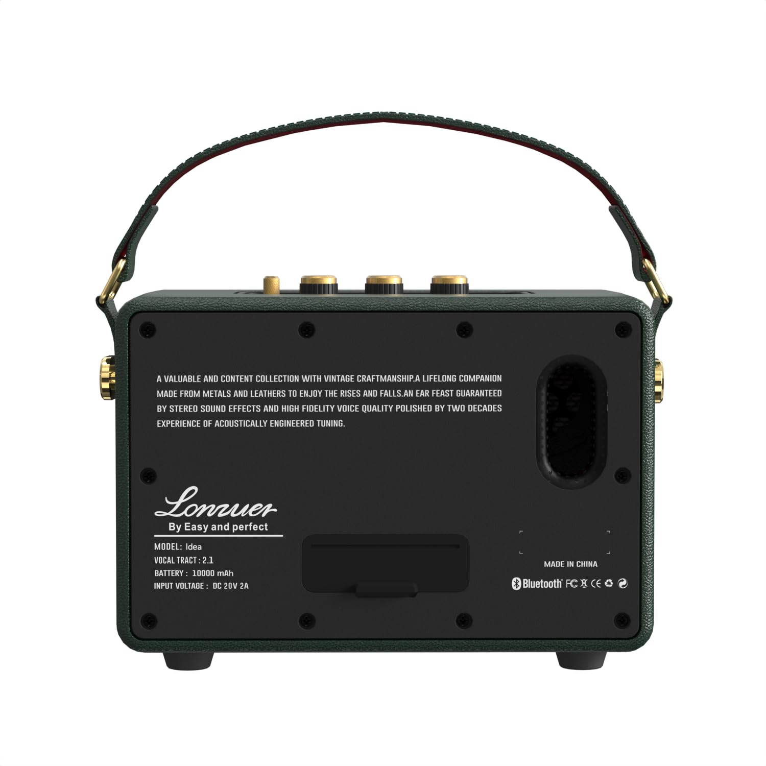 Altoparlante Bluetooth vintage da 80 W, in legno, Bluetooth 5.3, portatile, con cinturino in pelle, batteria da 10 ore, TWS, AUX/USB/SD per PC, senza fili, per interni/esterni (verde)