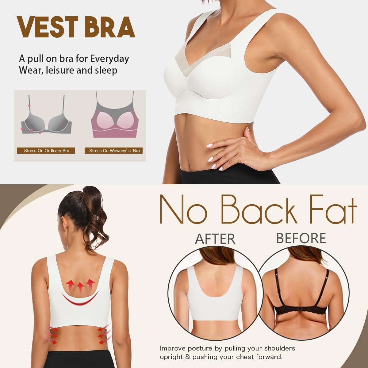 WOWENY Womens Seamless Wirefree Bras Comfortable Wireless Bras No Underwire Padded Push Up Soft Back Smoothing Bra - Image 3